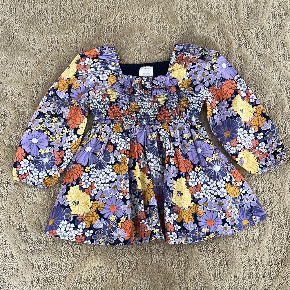 Crewcuts 100% cotton smocked floral dress Size 3 NWOT